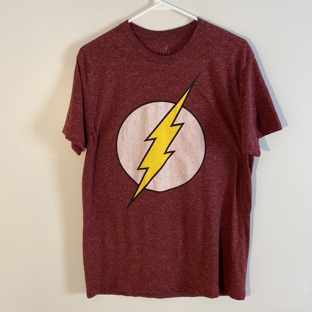 The Flash Men’s T-Shirt Large DC Flash Graphic Short Sleeve Maroon Color